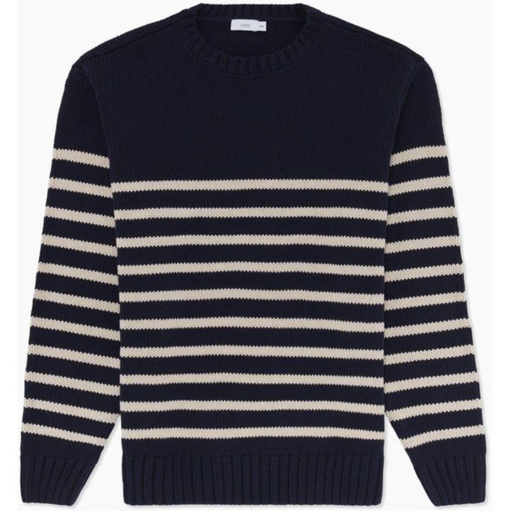 Onia mens nautical navy crew neck sweater with white stripes - XL